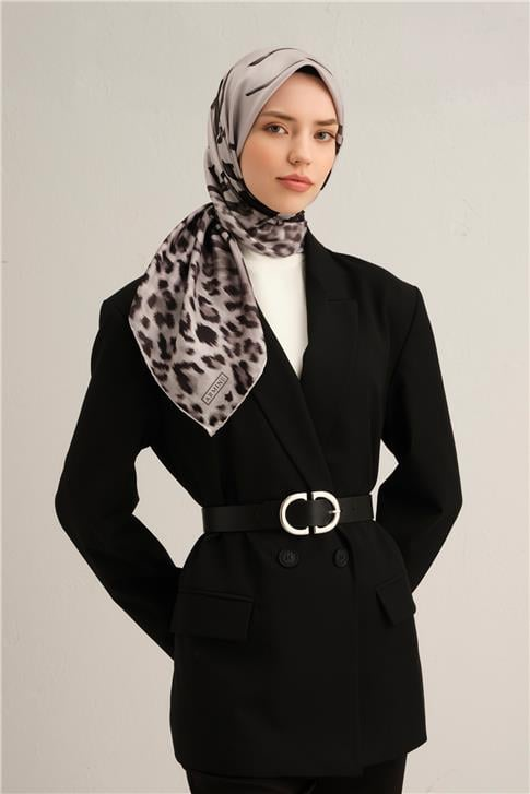 Armine Leopar Desenli Saf İpek Twill Eşarp 9355D 09