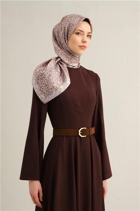 Armine Leopar Desenli Saf İpek Twill Eşarp 9352D 06