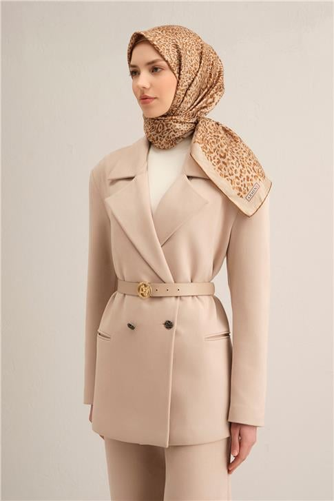 Armine Leopar Desenli Saf İpek Twill Eşarp 9352D 52