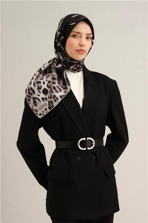 Armine Leopar Desenli Saf İpek Twill Eşarp 9355D 03