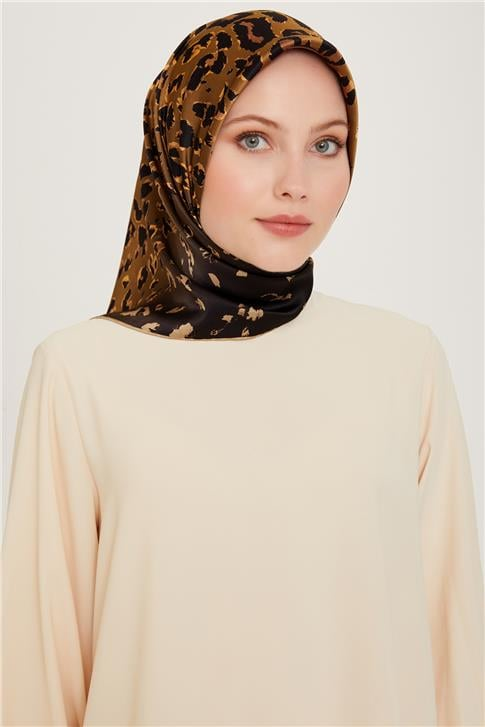Armine Leopar Desenli Twill Saf İpek Eşarp 9249D 37