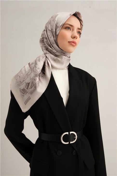 Armine Obje Desenli Saf İpek Sura Eşarp 9326D 84