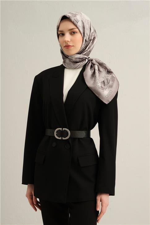 Armine Obje Desenli Saf İpek Twill Eşarp 9326D 81