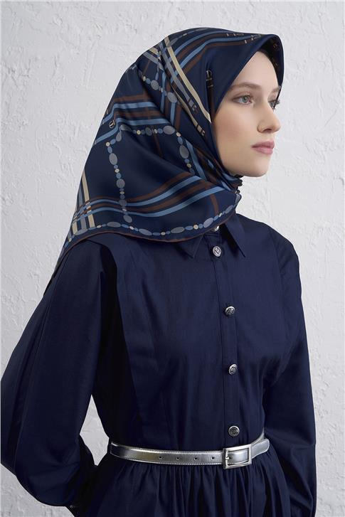 Armine Obje Desenli Saf İpek Twill Eşarp 9407D 83