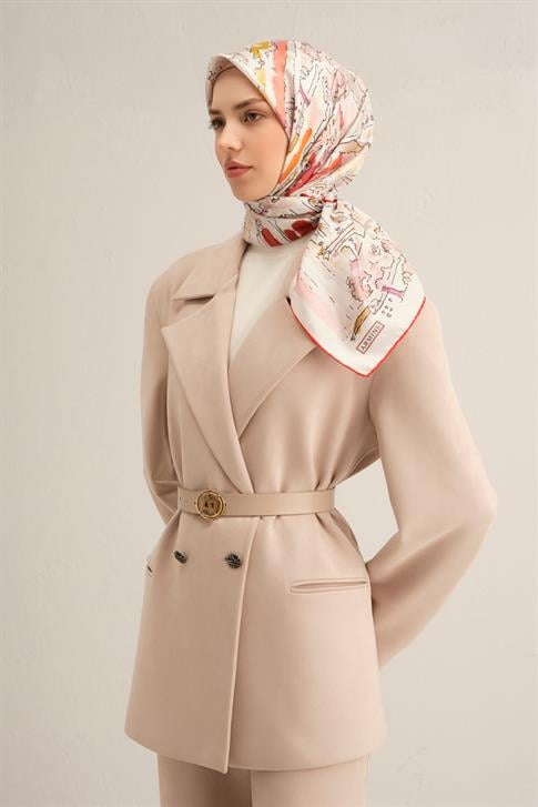 Armine Obje Desenli Saf İpek Twill Eşarp 9349D 32