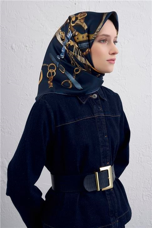 Armine Obje Desenli Saf İpek Twill Eşarp 9422D 33