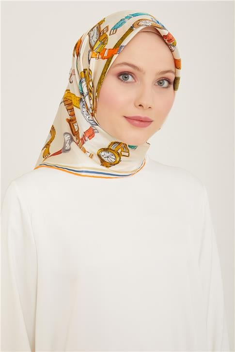 Armine Obje Desenli Twill İpek Eşarp 24Ya9141 80 31