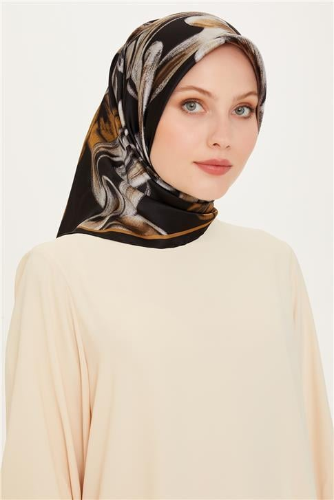 Armine Obje Desenli Twill Saf İpek Eşarp 9253D 01