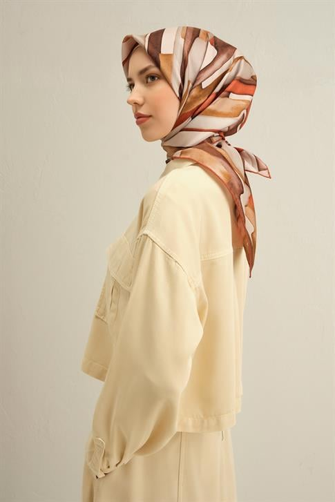 Armine Soyut Desenli Saf İpek Sura Eşarp 9306D 09