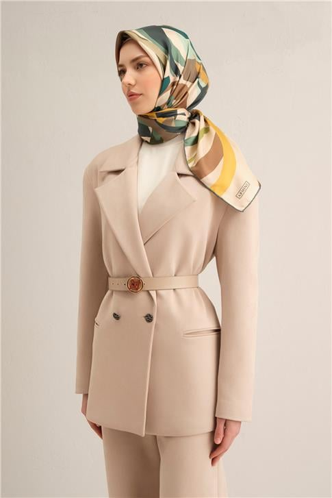 Armine Soyut Desenli Saf İpek Twill Eşarp 9328D 07