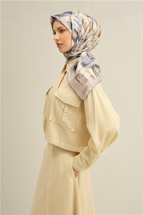 Armine Soyut Desenli Saf İpek Twill Eşarp 9350D 02