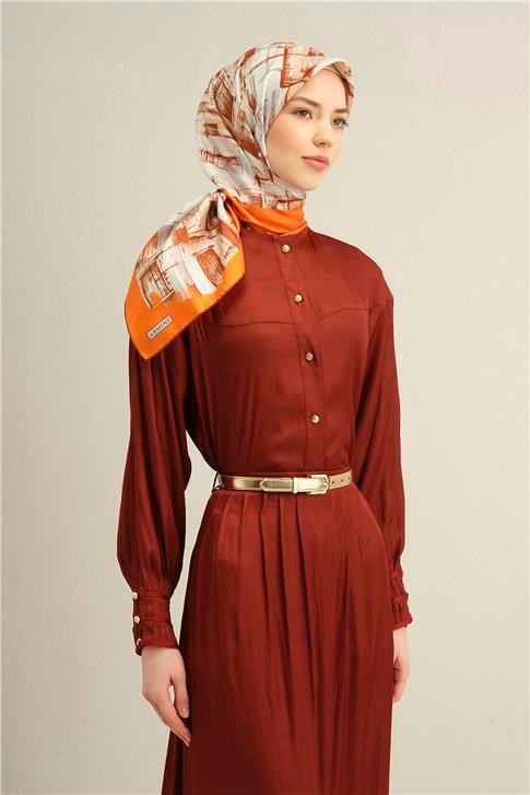 Armine Soyut Desenli Saf İpek Twill Eşarp 9350D 24
