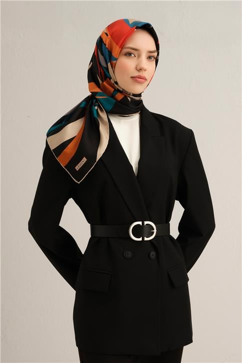 Armine Soyut Desenli Saf İpek Twill Eşarp 9328D 52