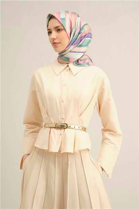 Armine Soyut Desenli Saf İpek Twill Eşarp 9306D 38