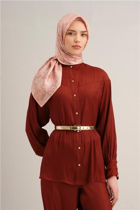 Armine Soyut Desenli Saf İpek Twill Eşarp 9311D 02