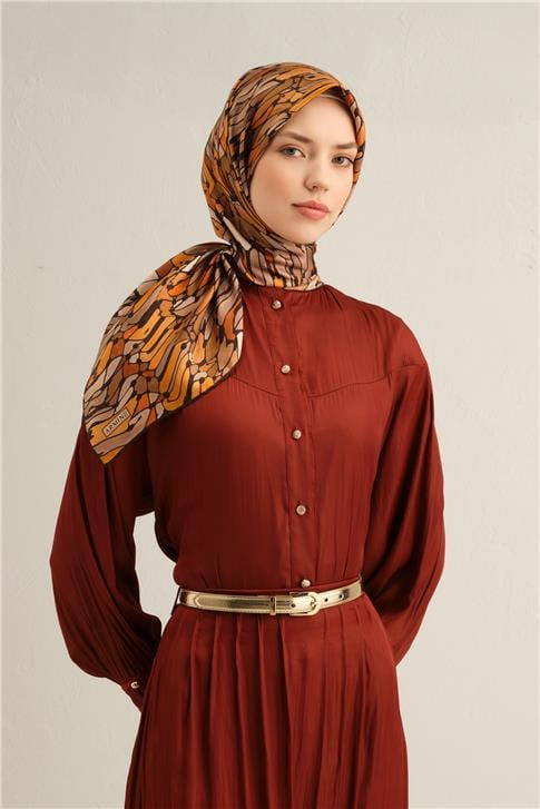 Armine Soyut Desenli Saf İpek Twill Eşarp 9335D 81