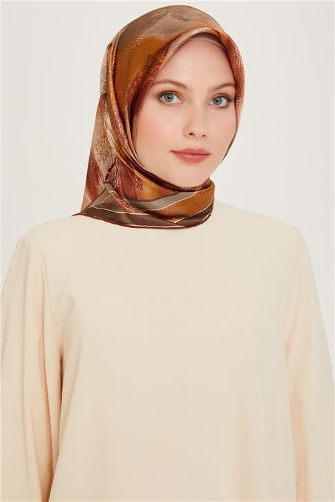 Armine Soyut Desenli Sura Saf İpek Eşarp 9240D 02