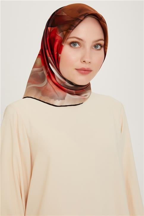 Armine Soyut Desenli Twill Saf İpek Eşarp 9244D 05