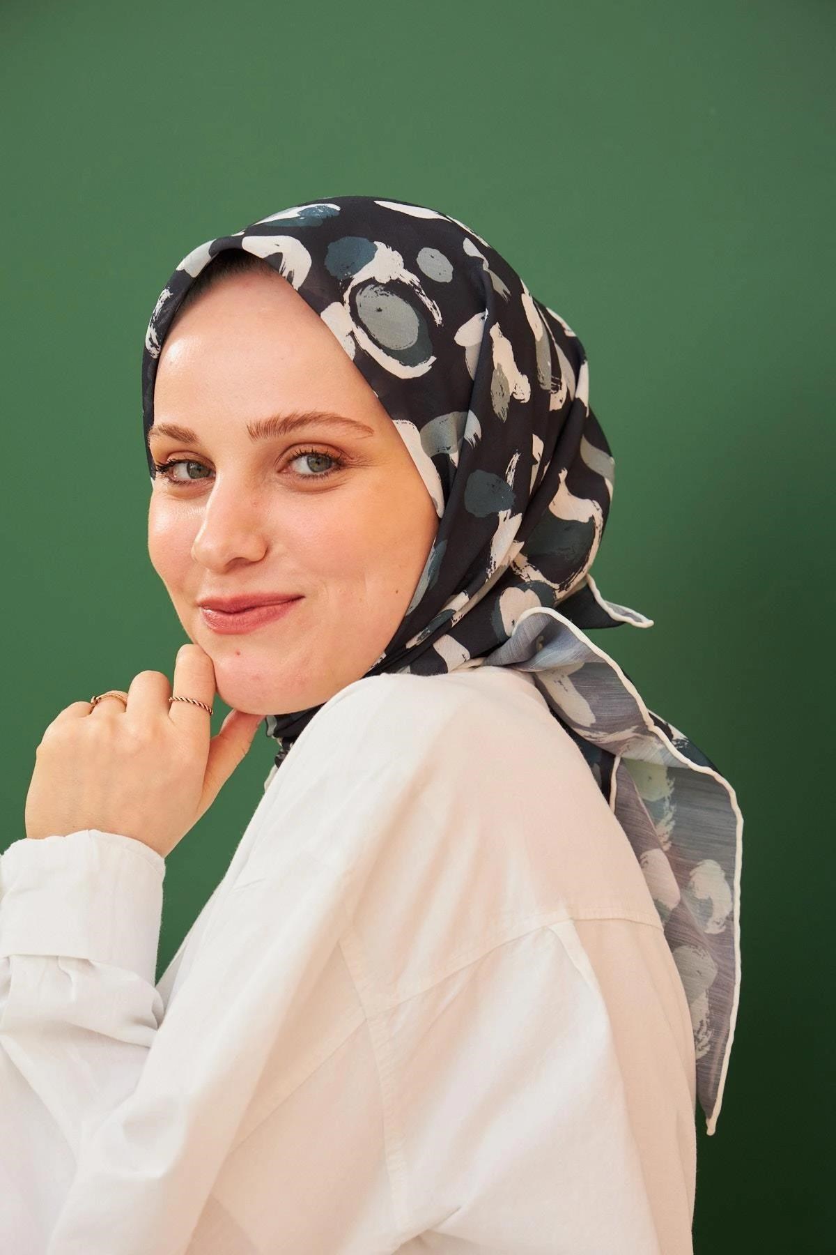 Çakıltaşı Pamuk Eşarp Siyah Beyaz Renk