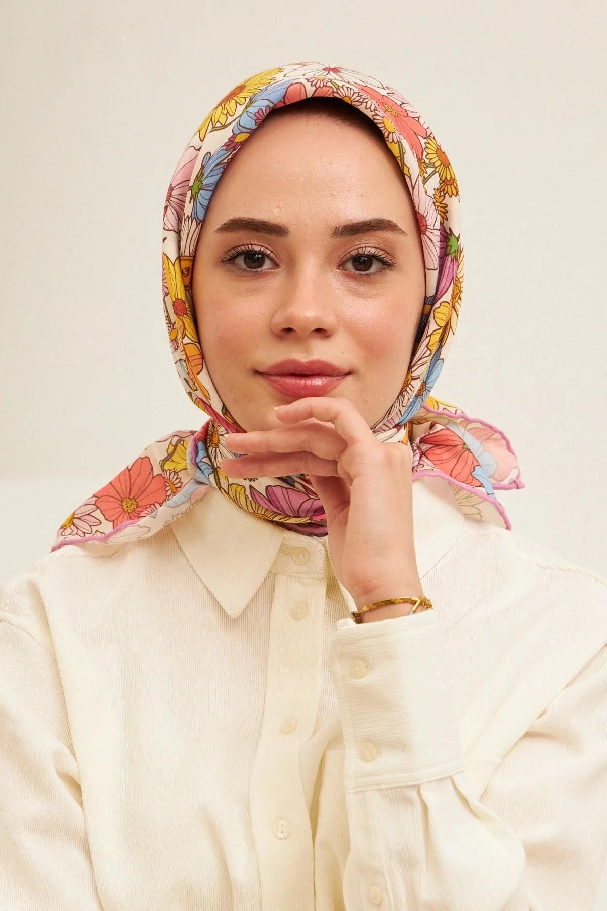 Celosia Sarı Pamuk Viskon Eşarp Modeli