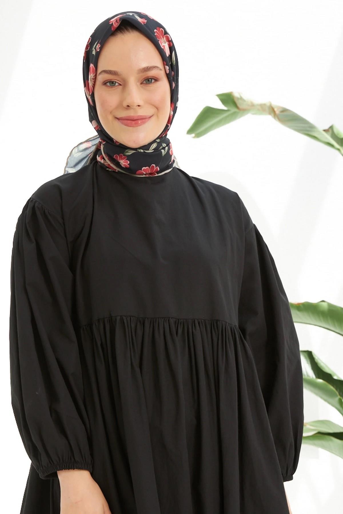 Daisy Siyah Pamuk Viskon Eşarp