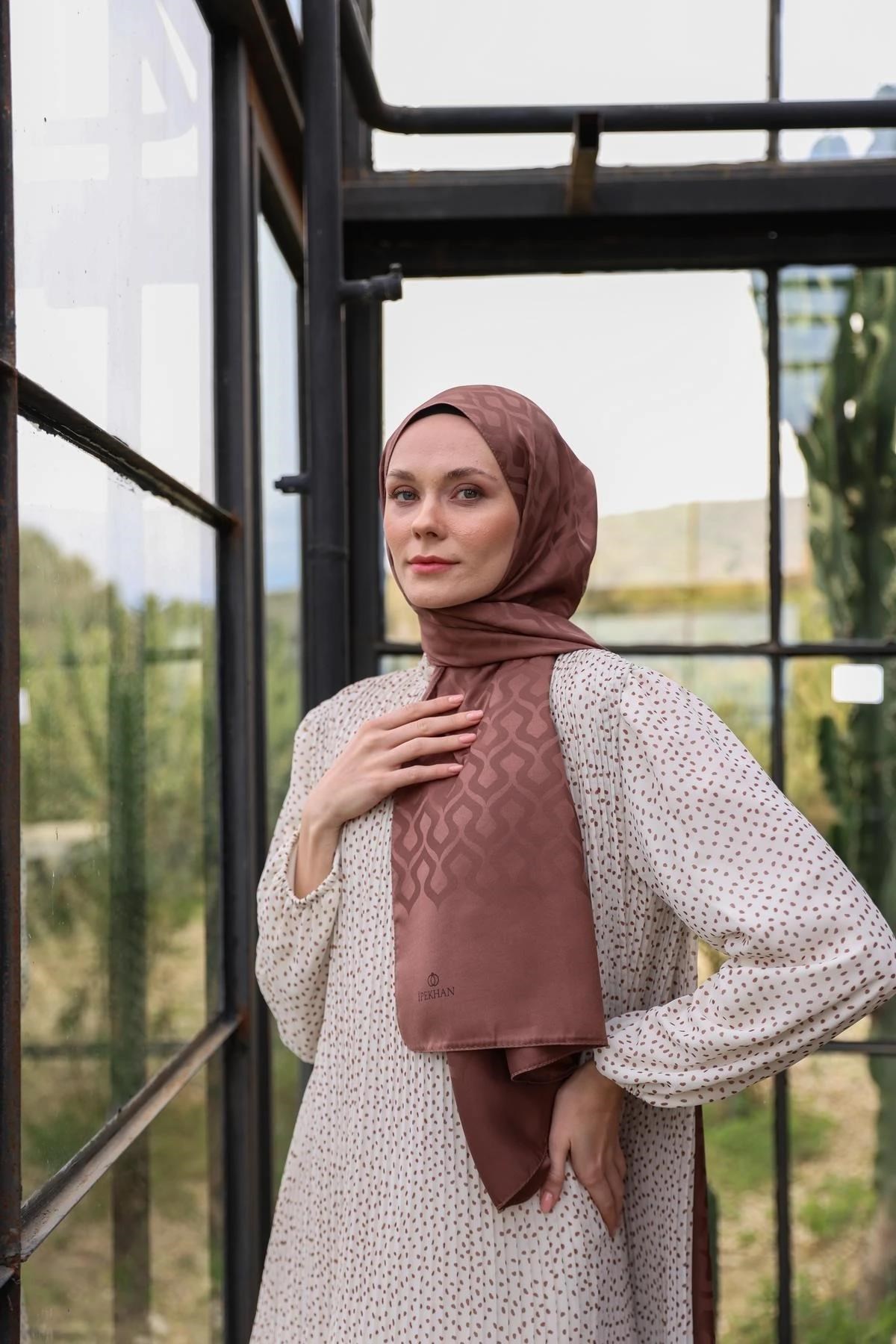 Damla Desen İpeksi Jakar Şal Çikolata Kahve 9012-15