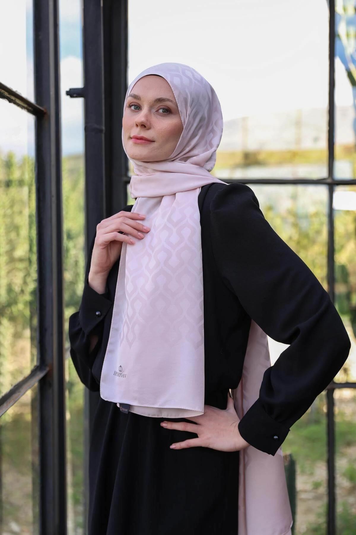 Damla Desen İpeksi Jakar Şal Pudra 9012-03
