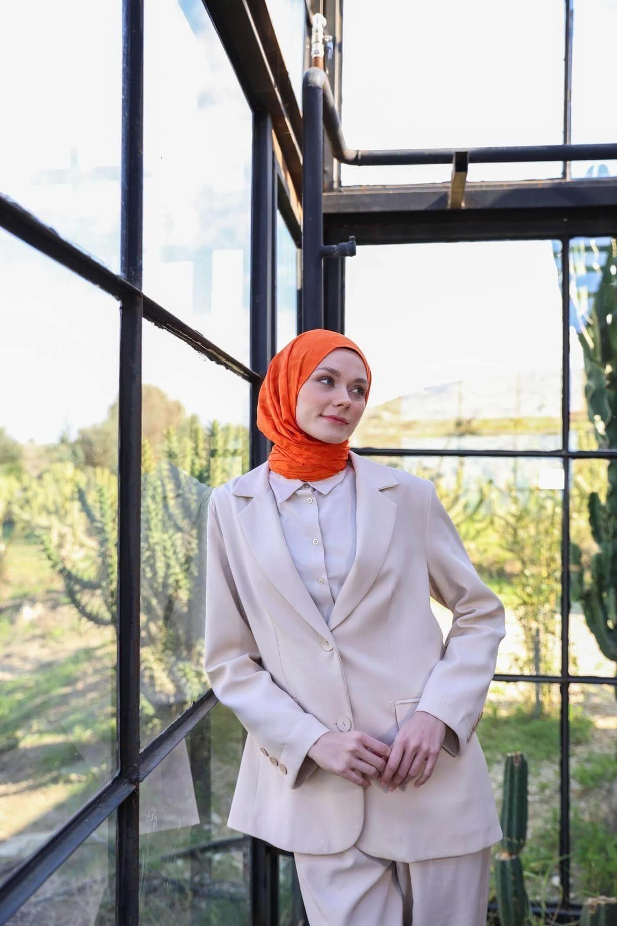 Damla Desen İpeksi Jakar Şal Turuncu 9012-01
