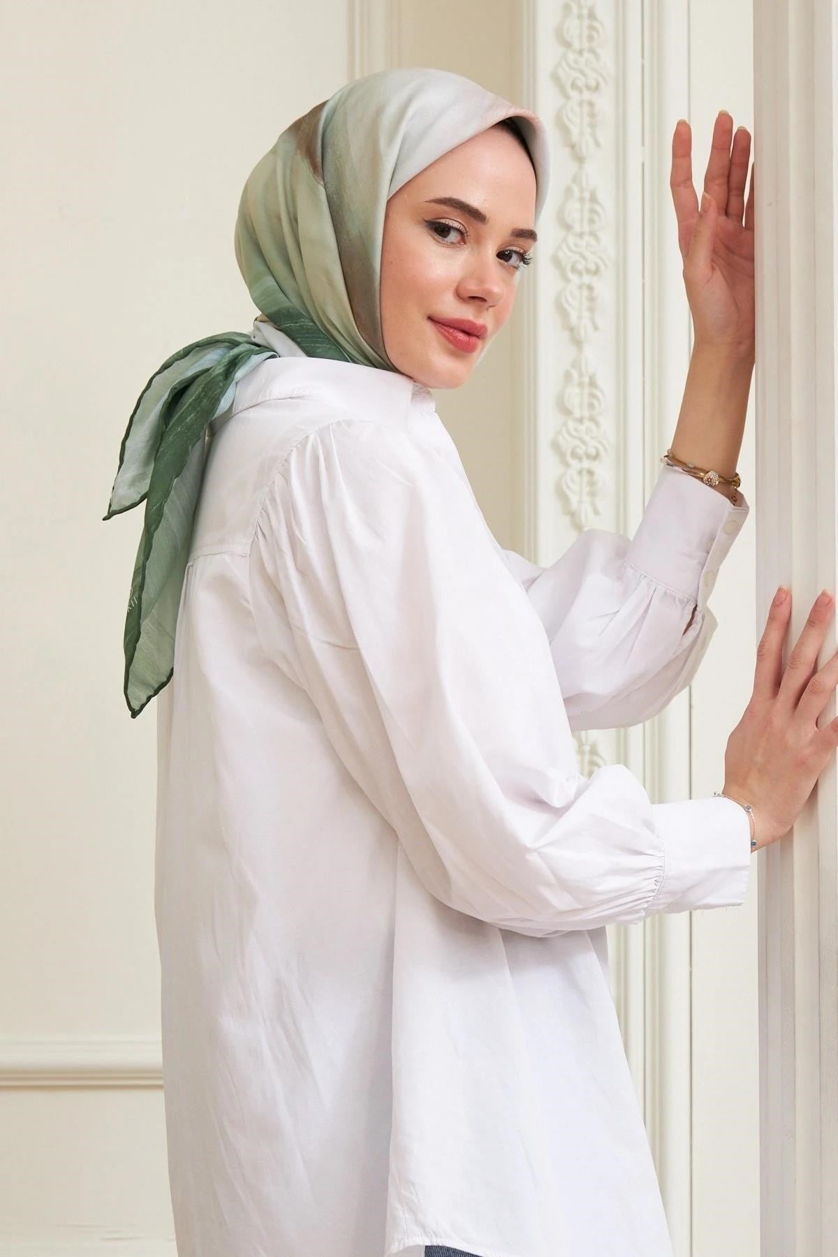 Degrade Yeşil Pamuk Viskon Eşarp