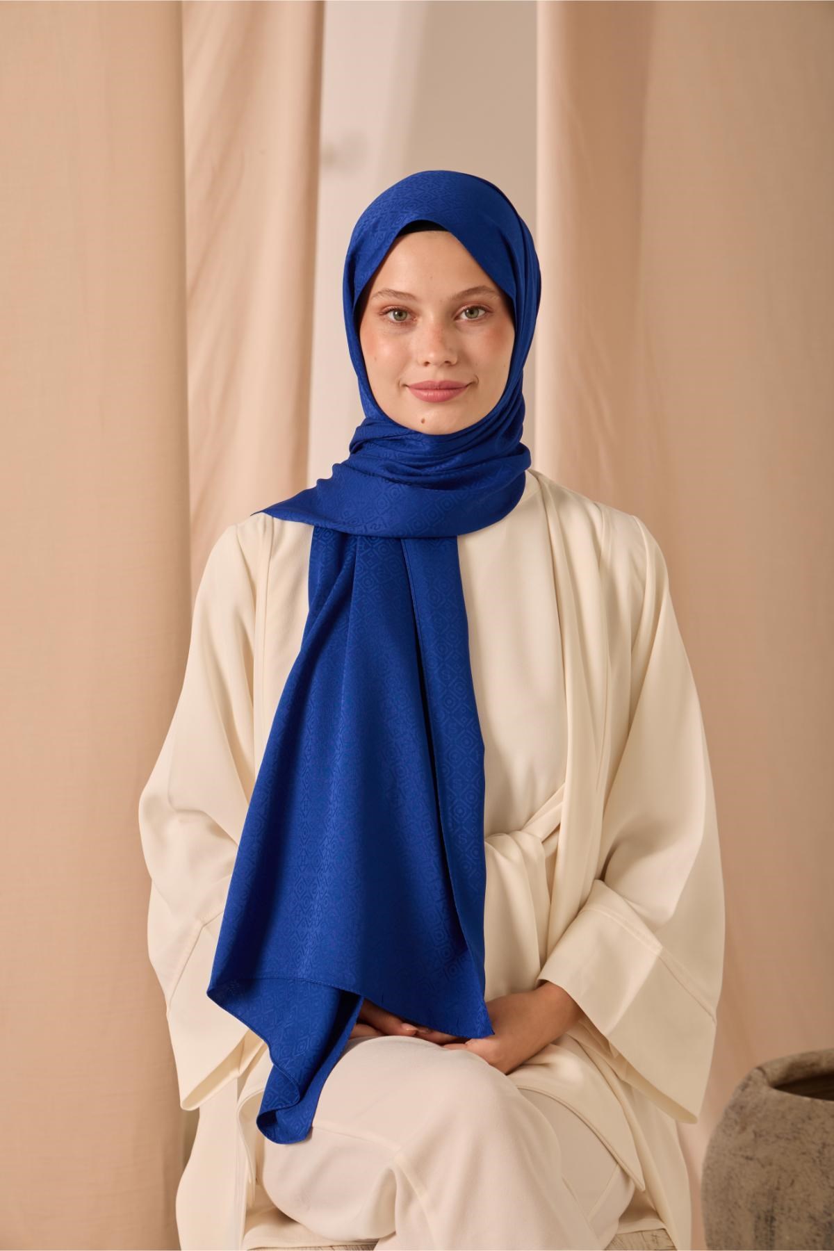 Deluxe Şal Saks Jakarlı Tok Duruşlu Viskon Karışımlı 75x190