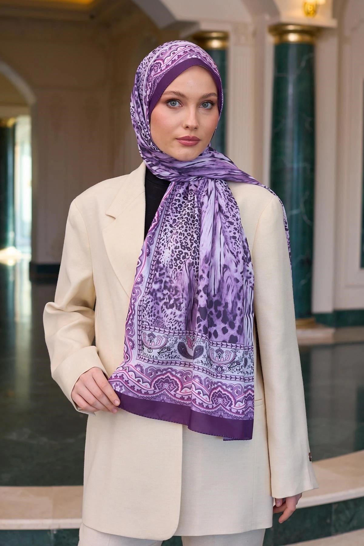 Desenli Vual Şal Lila Vual İpek Şal - 9802-03