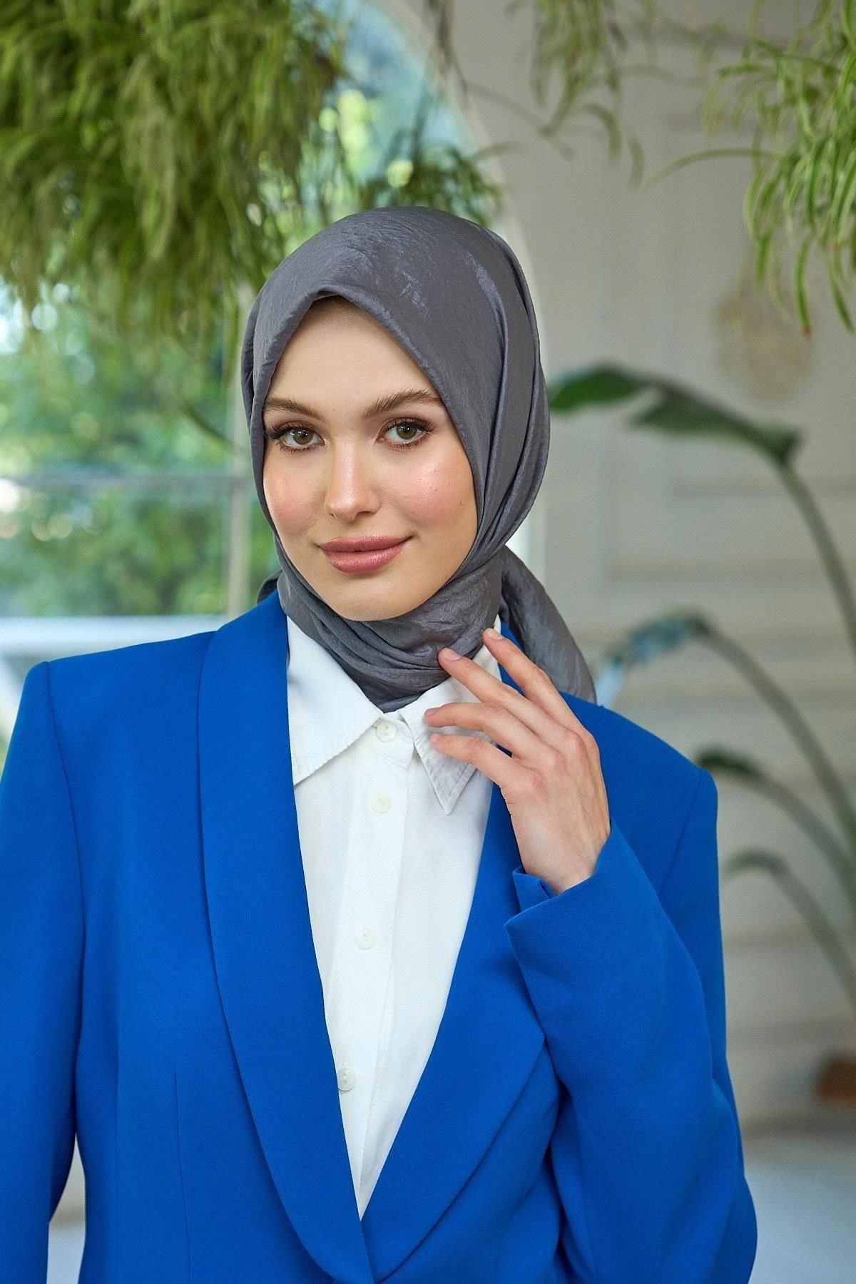 Düz Desen Vual Eşarp Antrasit Vual İpek Eşarp - 10100-03