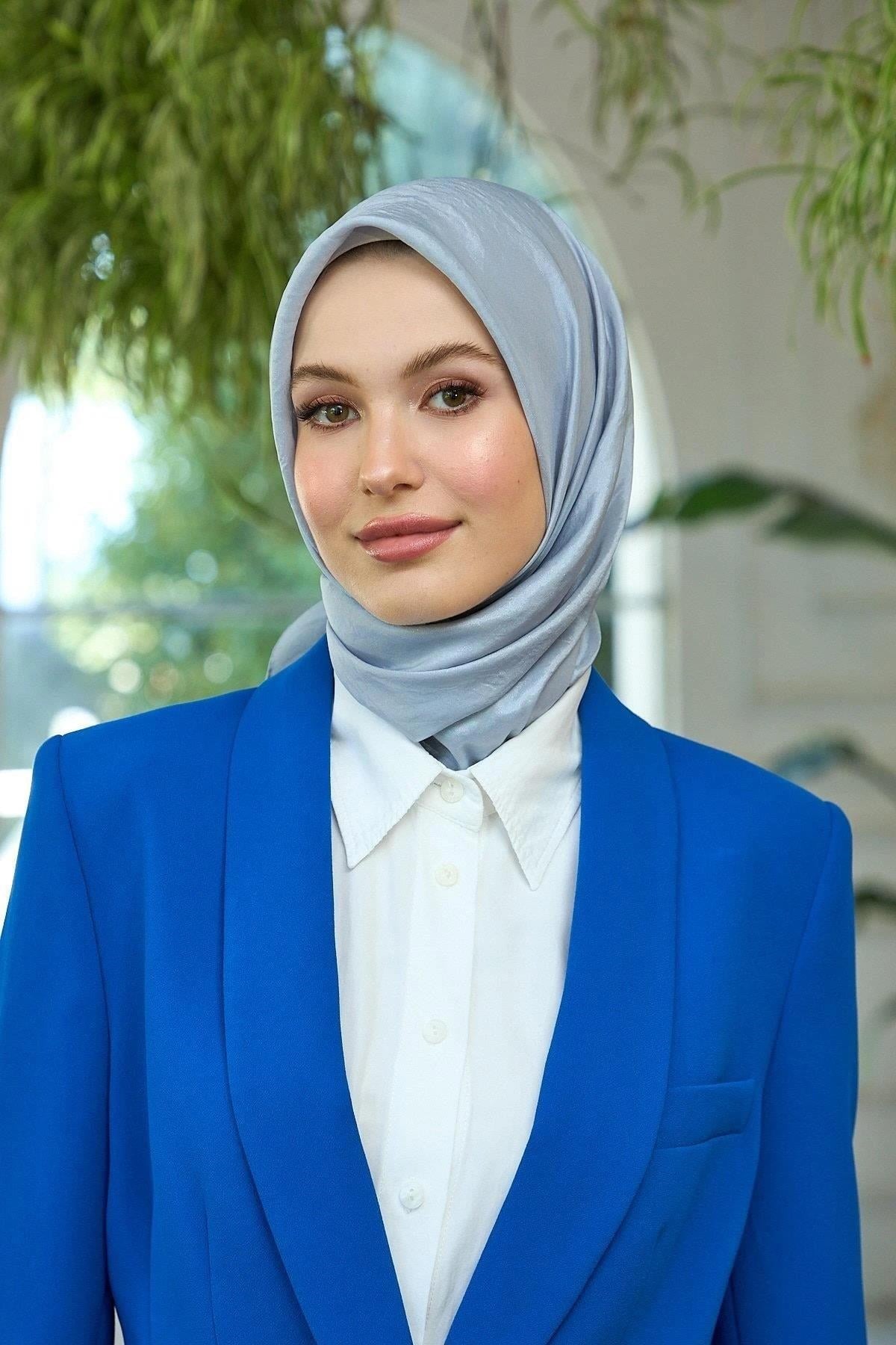 Düz Desen Vual Eşarp Gri Vual İpek Eşarp - 10100-05