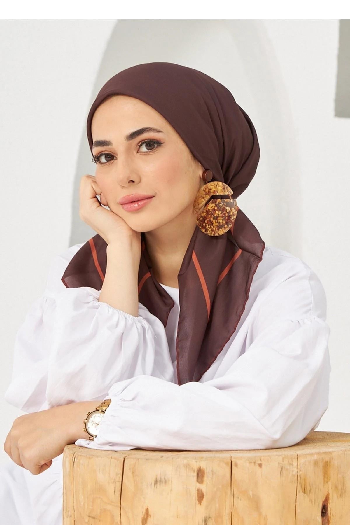Düz Desenli Acı Kahve Pamuk Viskon Eşarp