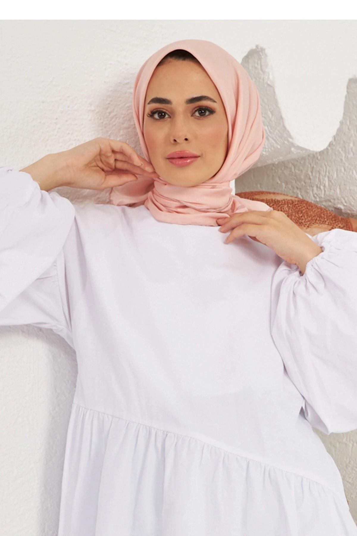 Düz Desenli Somon Pamuk Viskon Eşarp