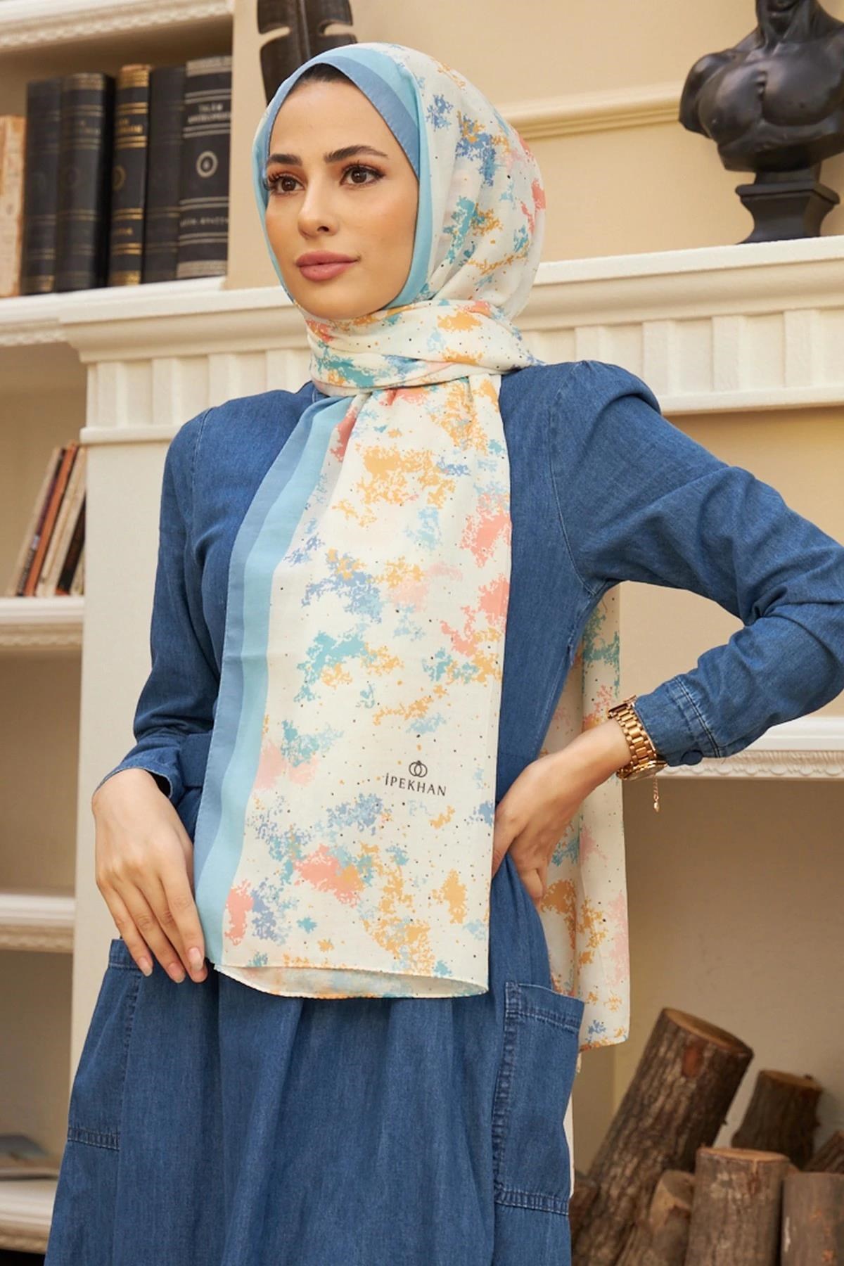 Ebru Pamuk Viskon Şal Kırık Beyaz