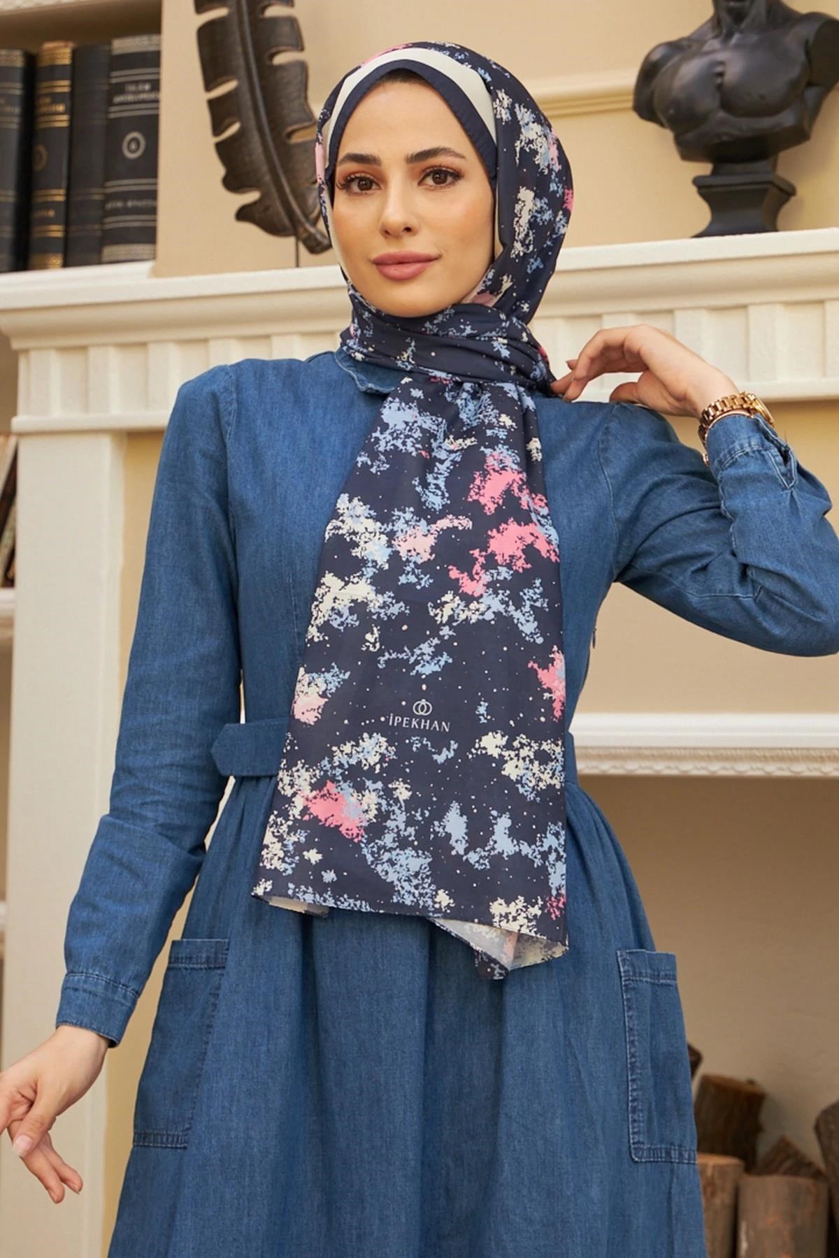 Ebru Pamuk Viskon Şal Lacivert