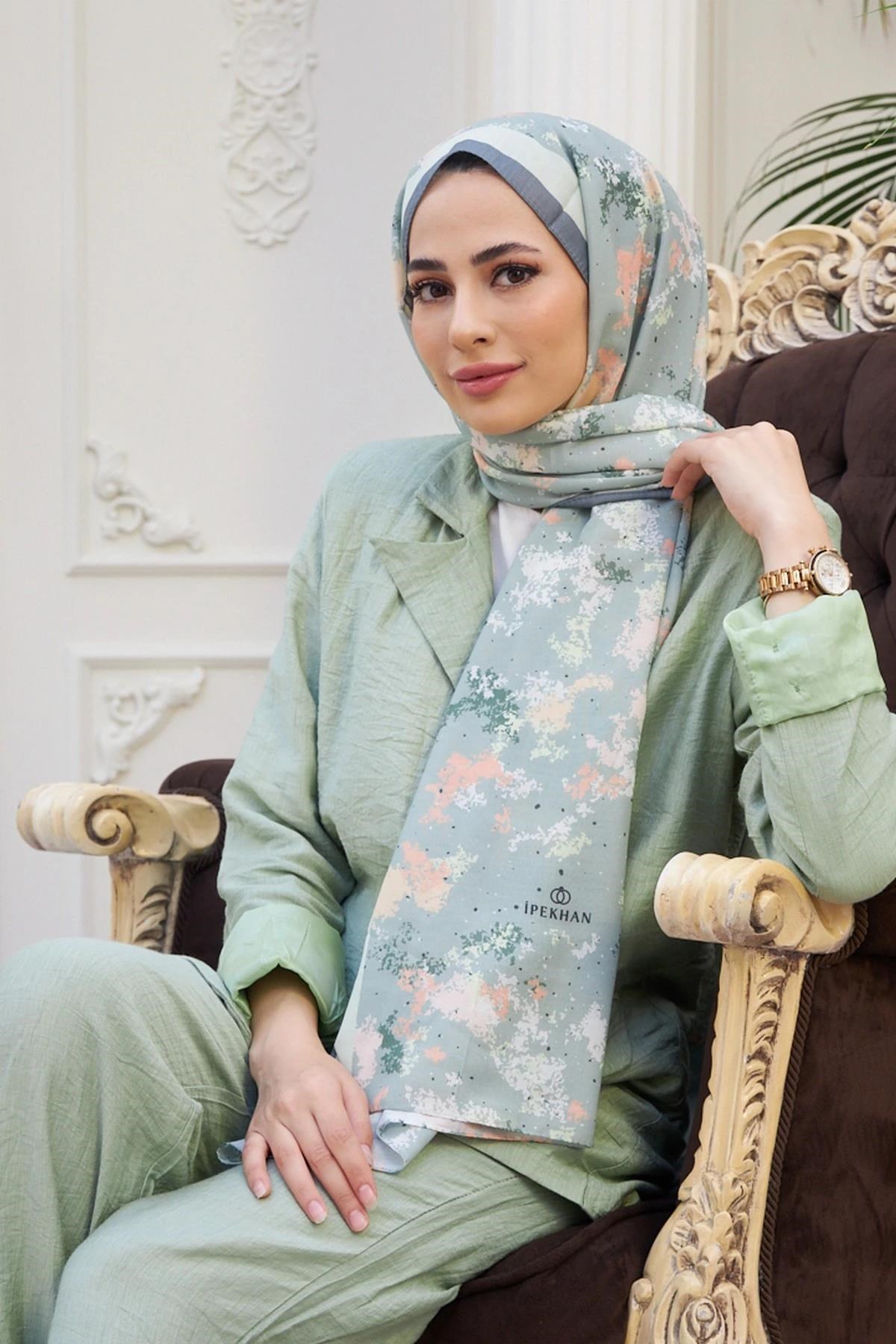 Ebru Pamuk Viskon Şal Mint Yeşili
