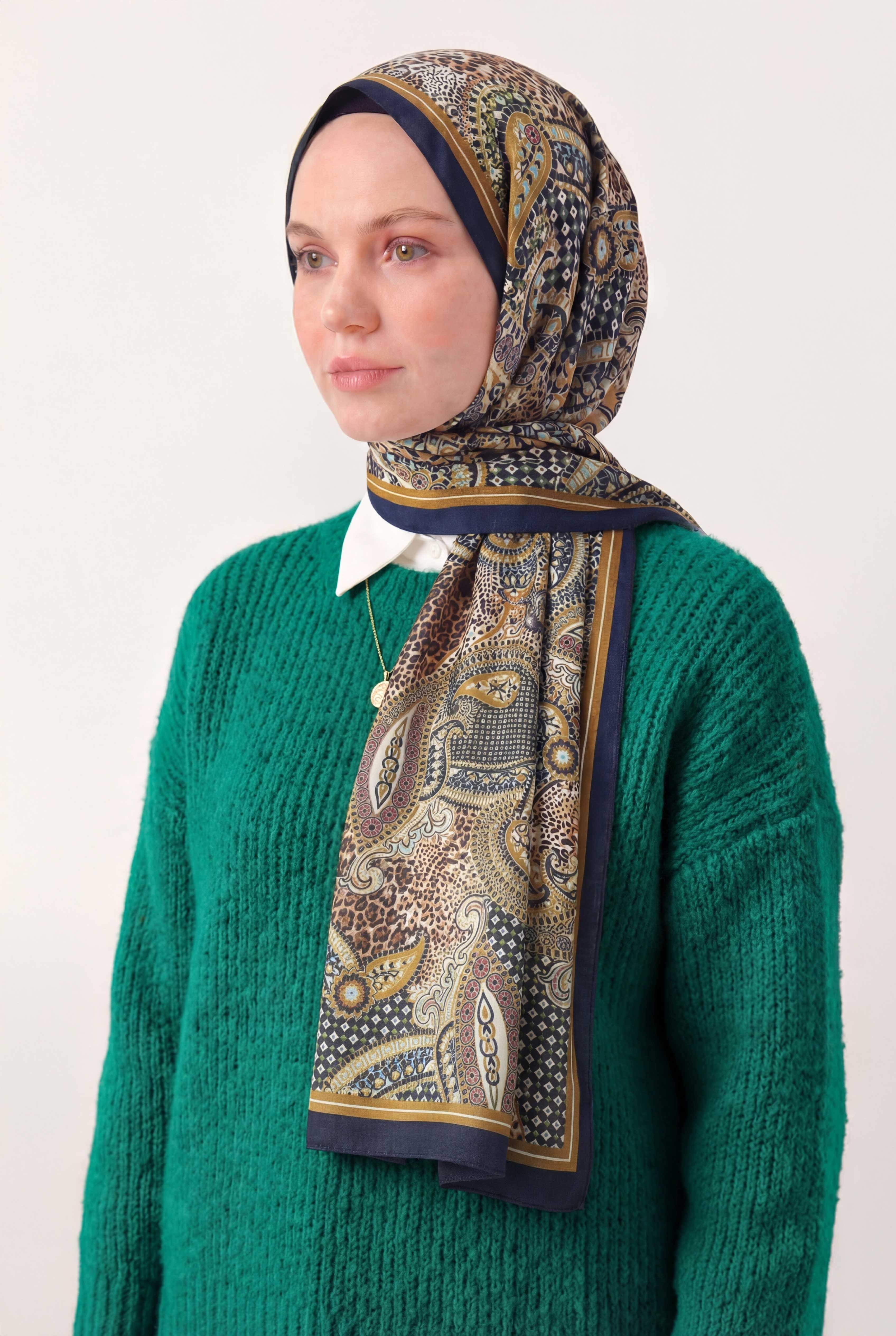 Etnik Desen Gece Mavisi 75X195 Soft Şal