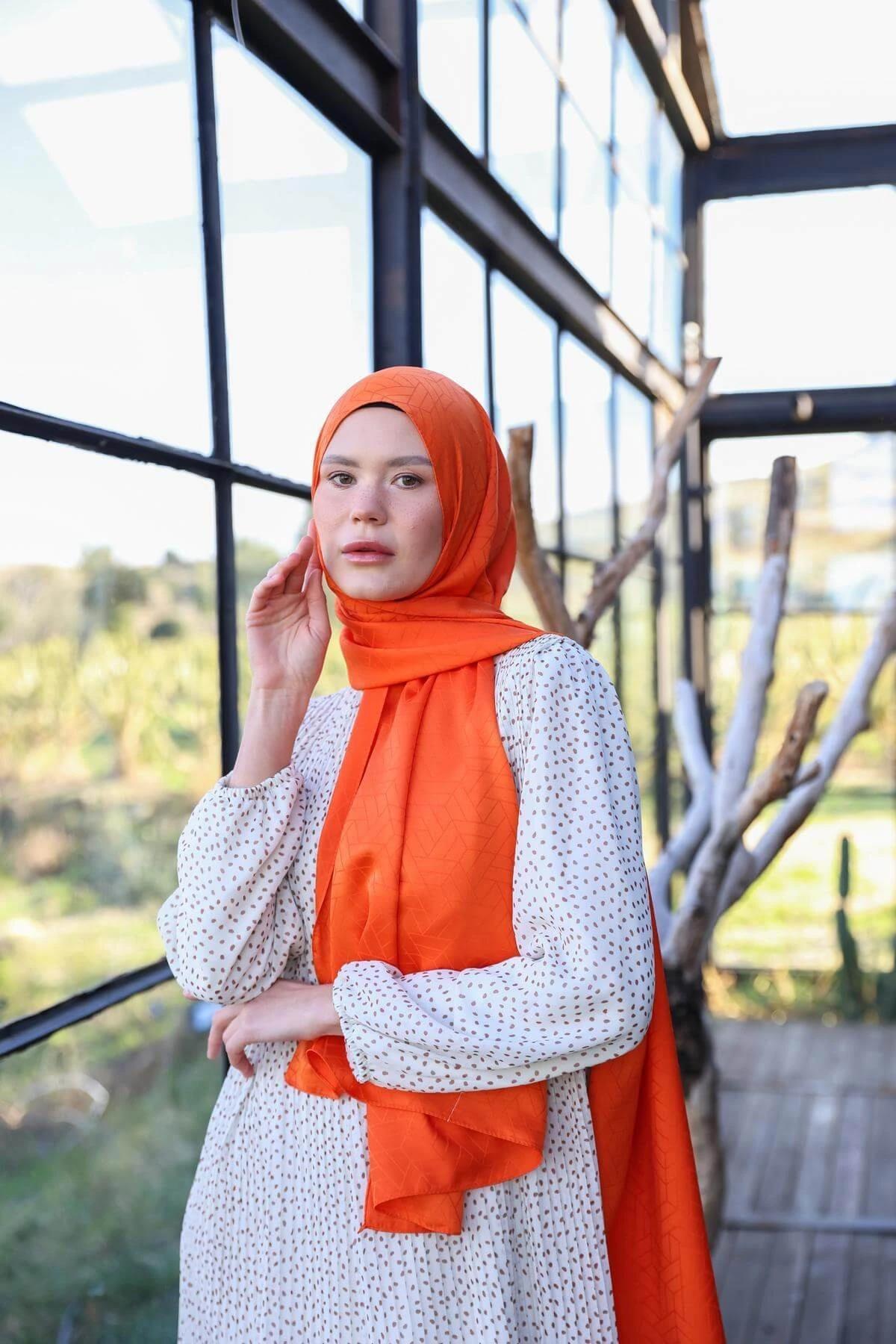 Exen Desen İpeksi Jakar Şal Turuncu 9011-12