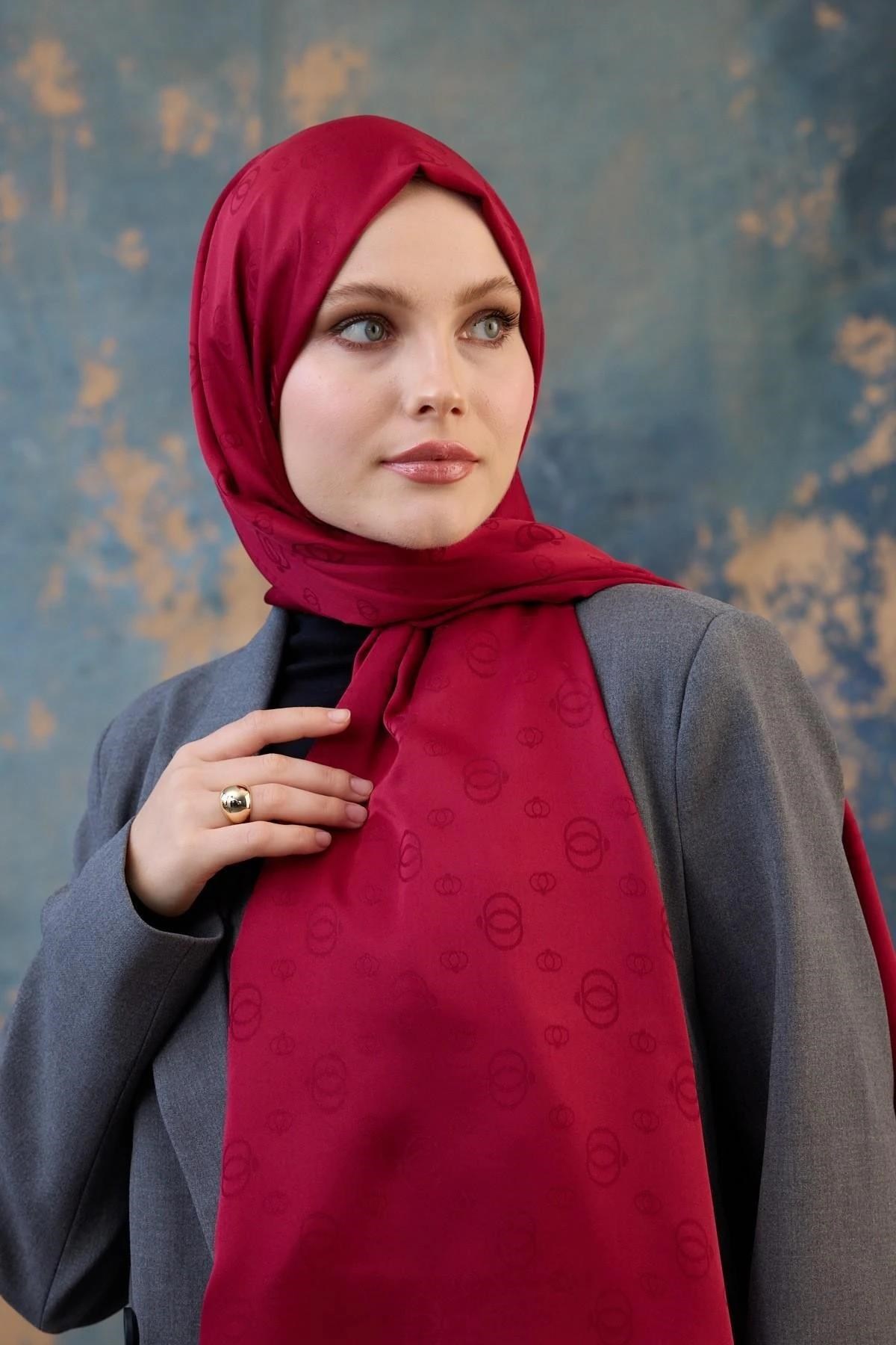 Fall Winter İpeksi Jakar Şal Bordo 9018-07