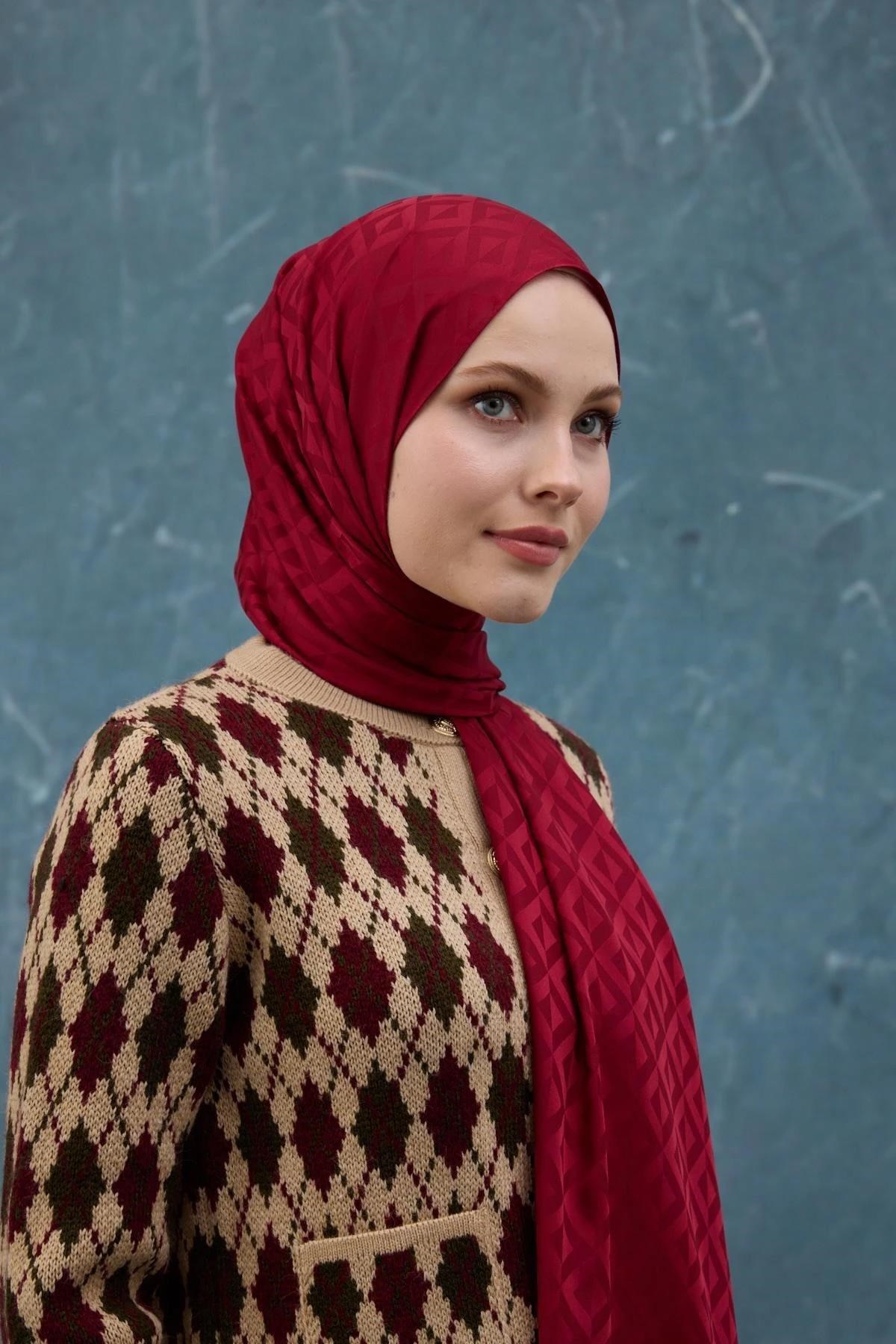 Fall Winter İpeksi Jakar Şal Bordo 9019-07