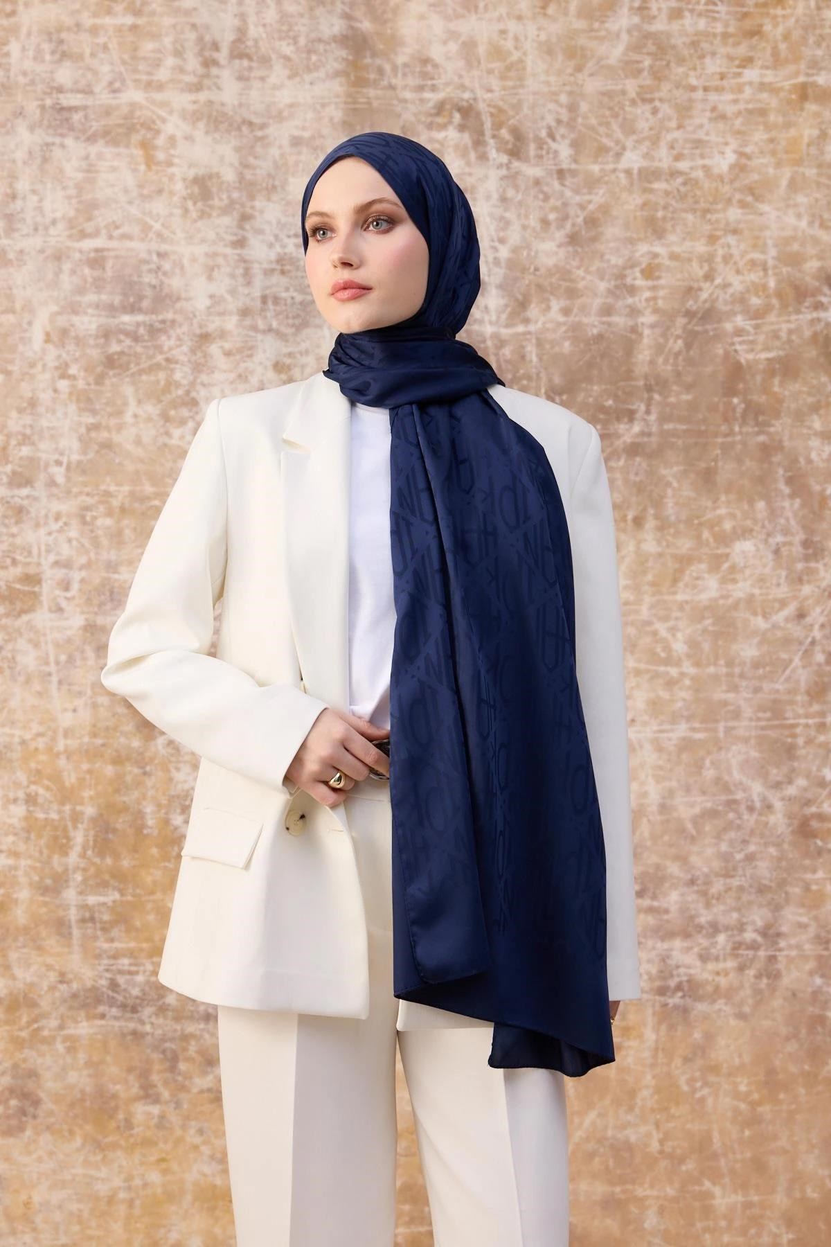 Fall Winter İpeksi Jakar Şal Gece Mavi 9020-32