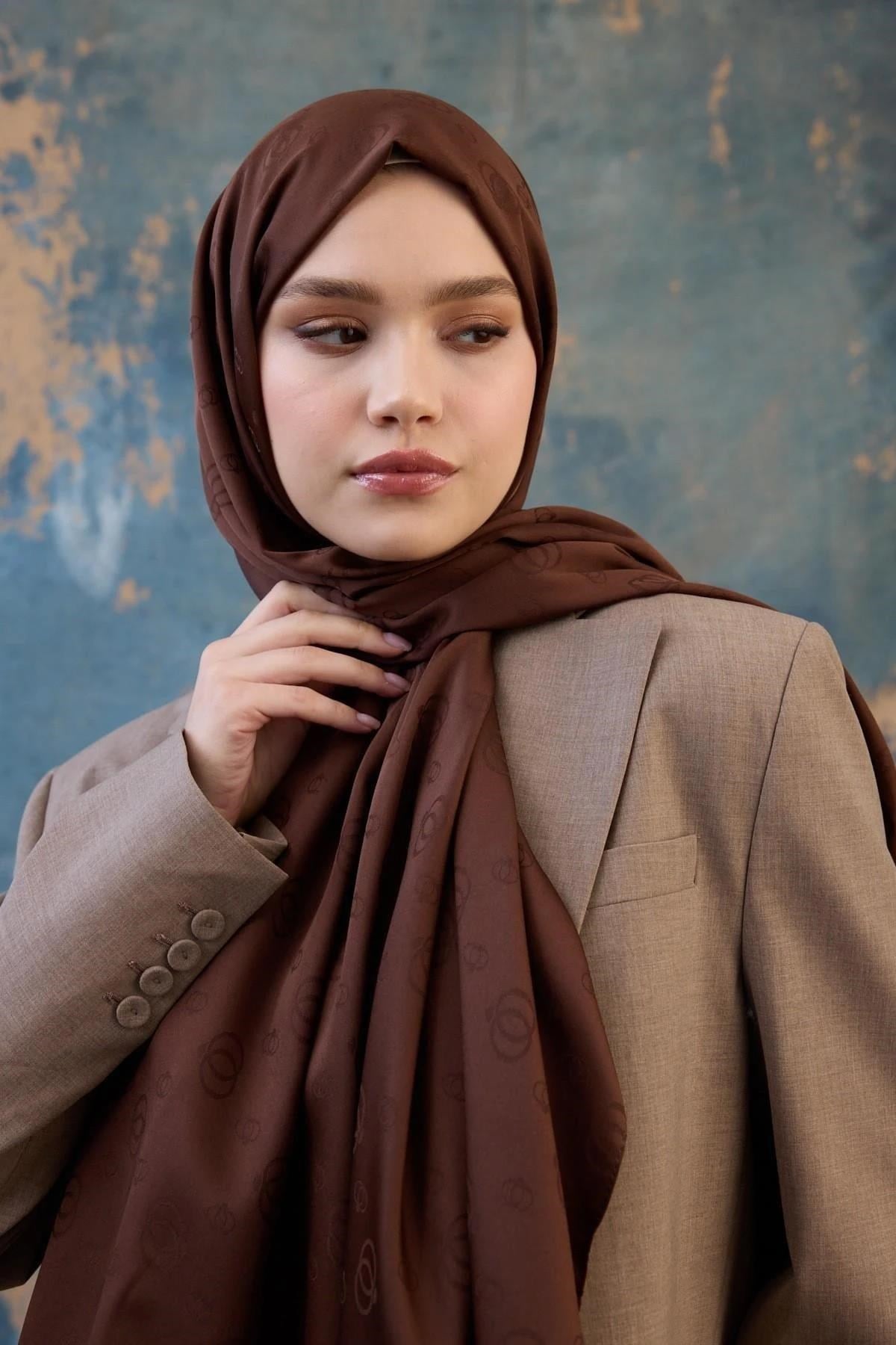 Fall Winter İpeksi Jakar Şal Kahverengi 9018-08