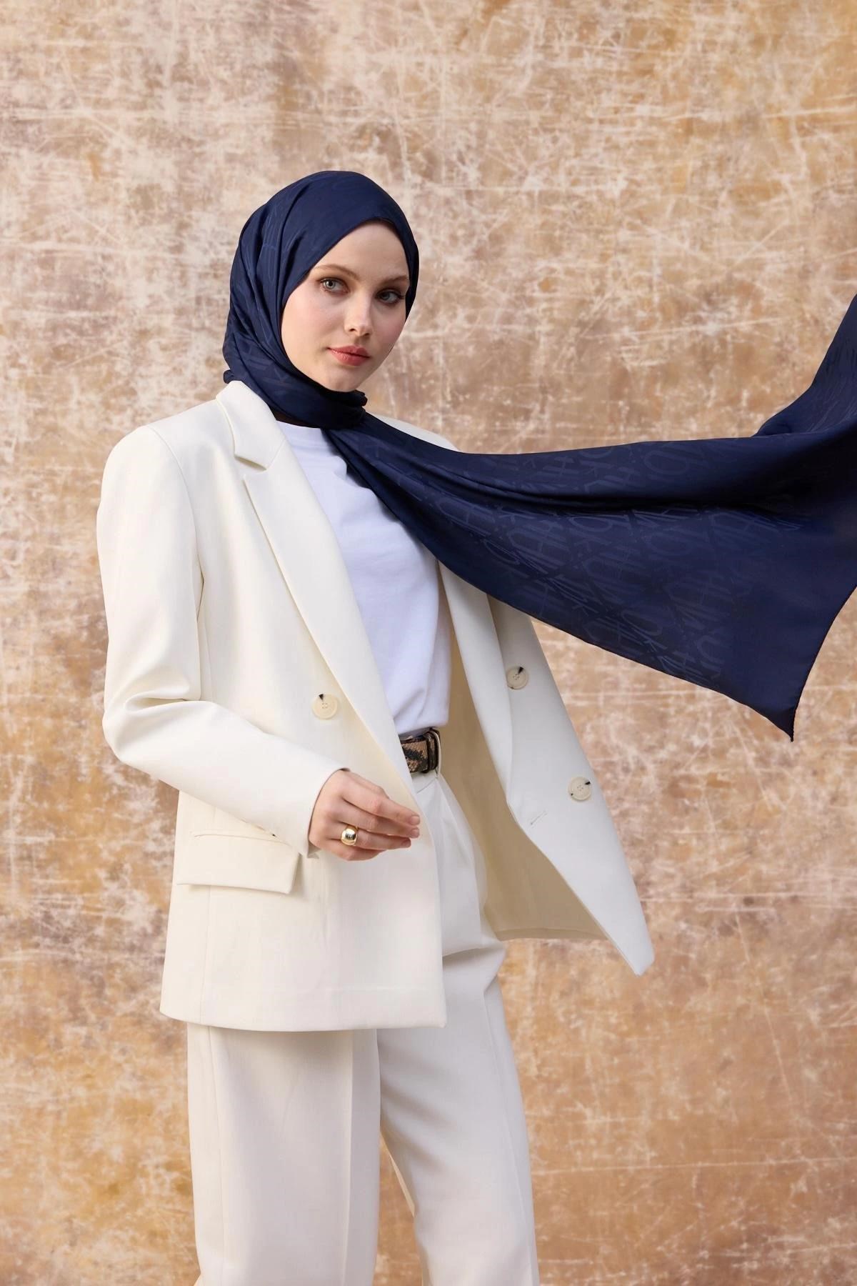 Fall Winter İpeksi Jakar Şal Lacivert 9020-12