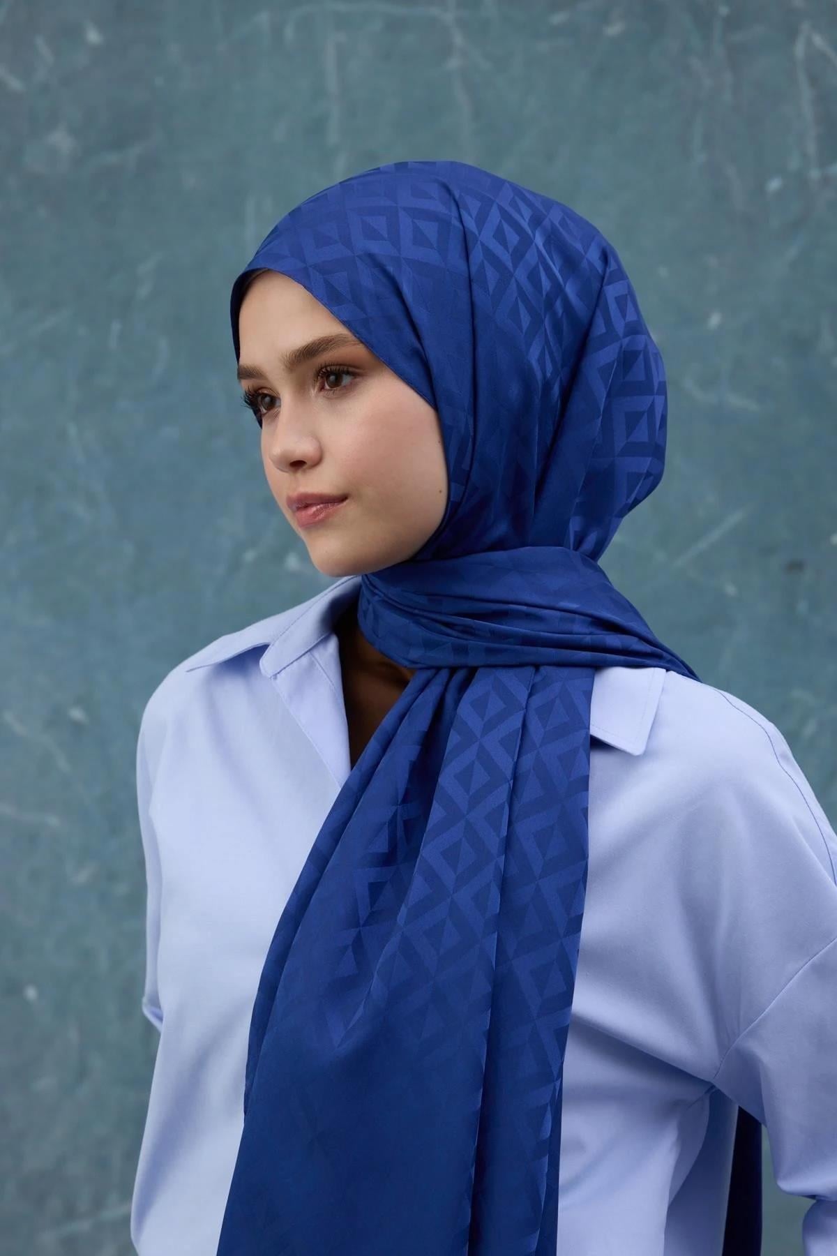 Fall Winter İpeksi Jakar Şal Mavi 9019-05
