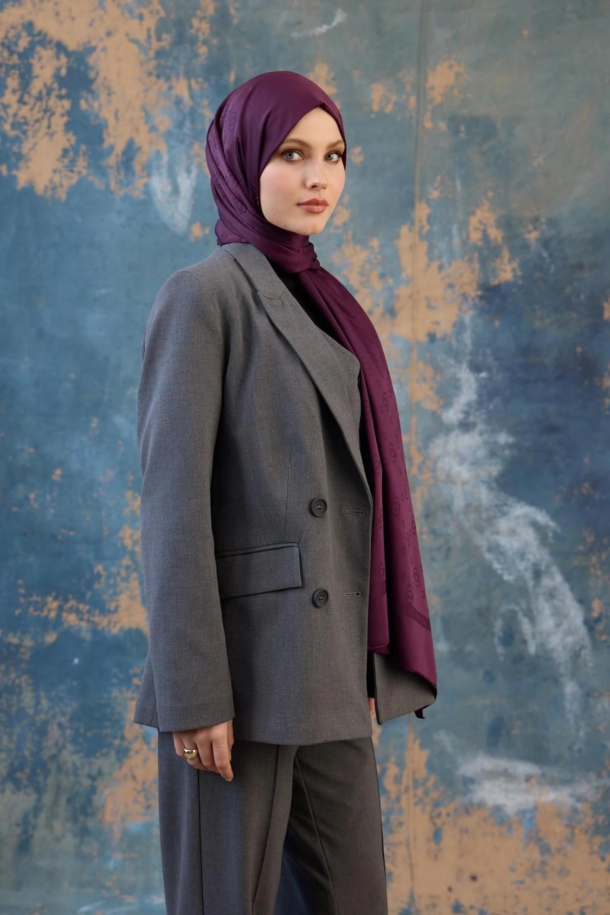 Fall Winter İpeksi Jakar Şal Mürdüm 9018-11