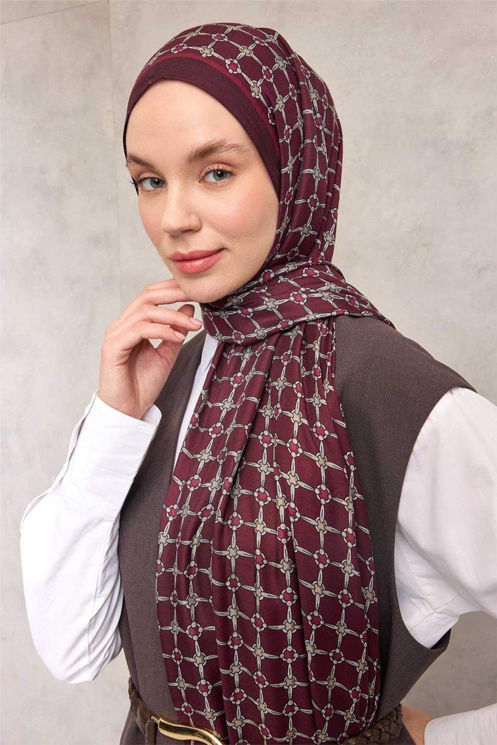 Floş Viskon Organik Şal Halat Desen Vişne Çürüğü 195x75