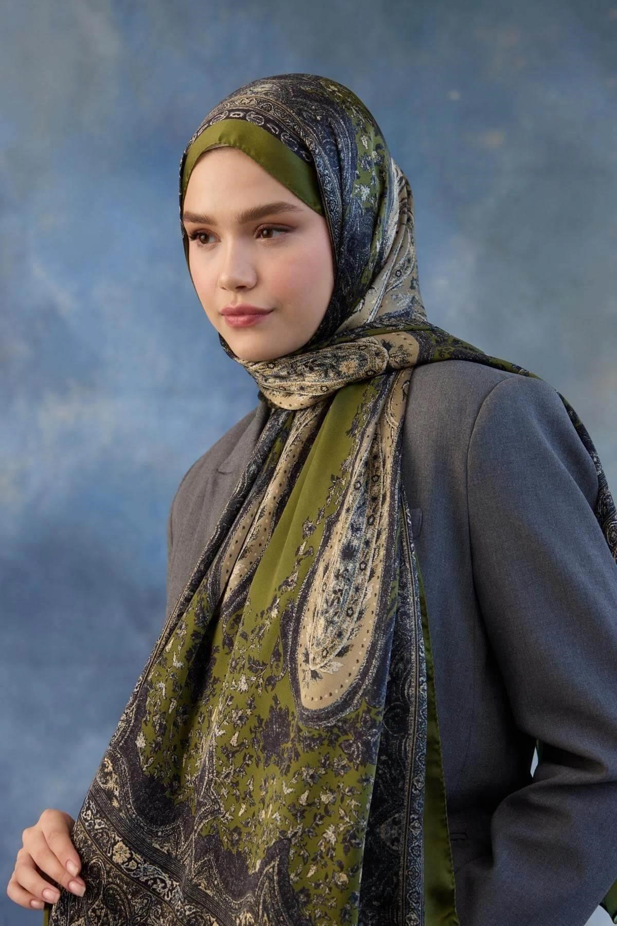 Haki Yeşil Hint Vual Şal - 5002-05