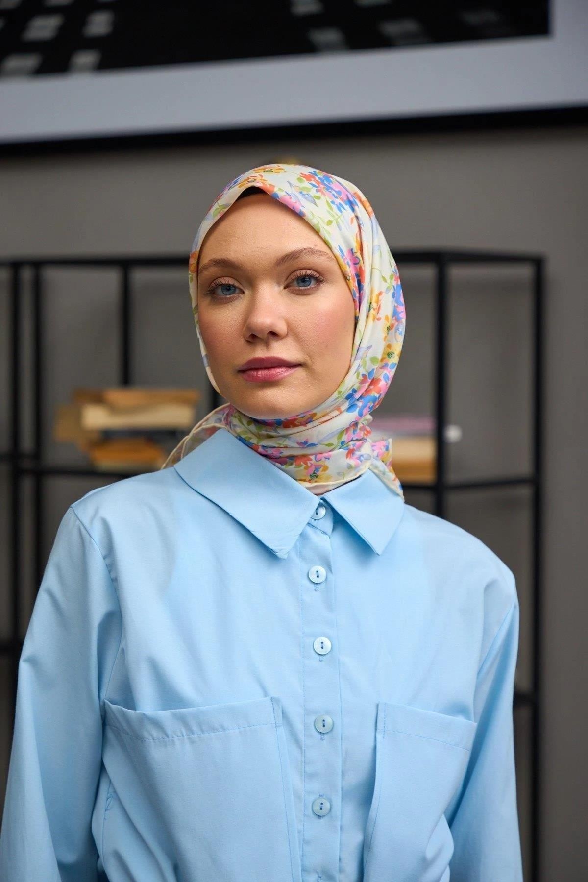 Harmony Collection Soft Eşarp Bej Gök Mavi 1177-11